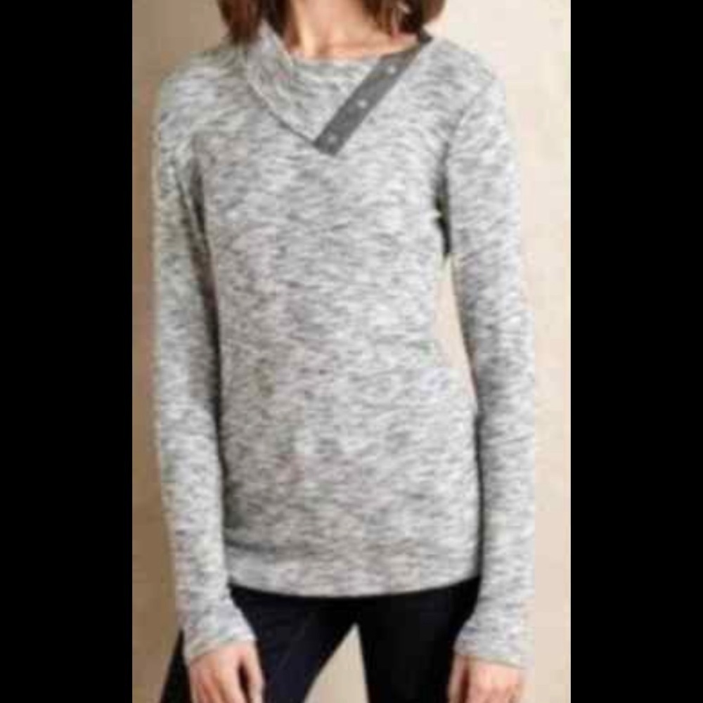 Anthropologie Dolan Gray White Heather Snap Ribbed Turtleneck Size Small